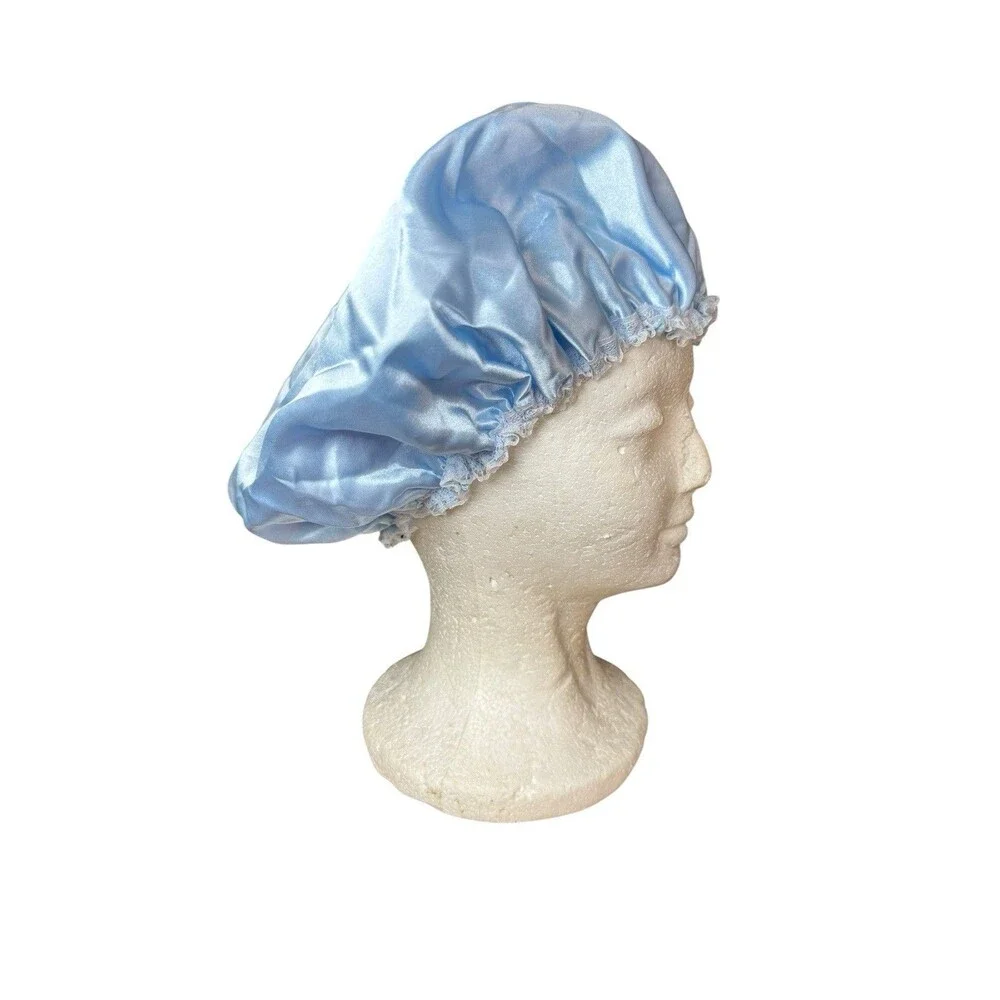 2 Satin Vintage Sleep Bonnet Hat Lace Trim Fleece Interior Cottagecore Night Cap